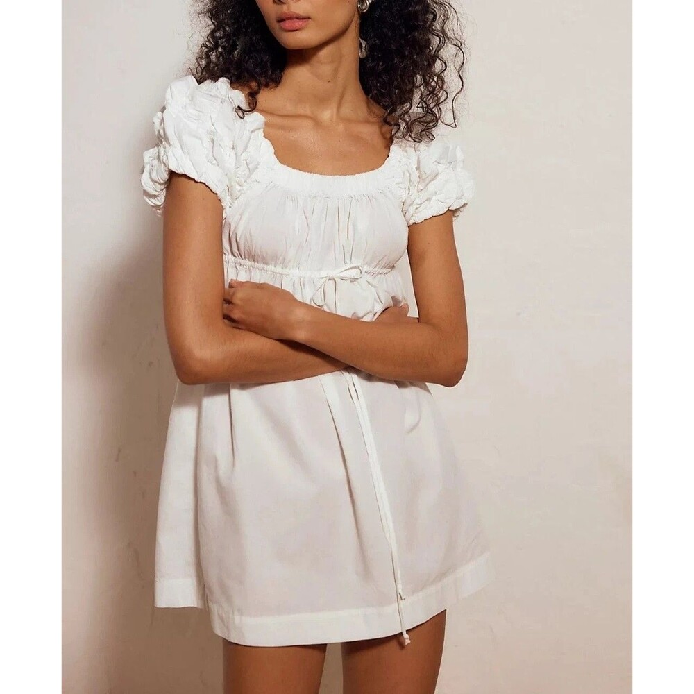 Free People Free Est Flaunt It Mini Dress Ruched Smocked Puff Sleeves XL 288772